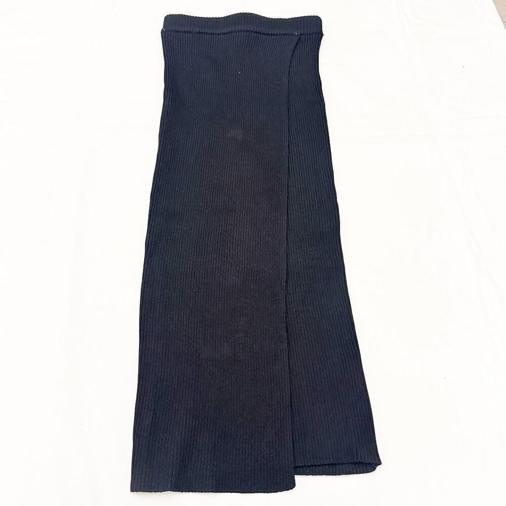 Zara Black Thick Knitted Midi Pencil Skirt Ribbed Patterned Size Small